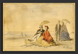 EugÃ¨ne Boudin, A Couple Seated and a Couple Walking on the Beach, French, 1824 - 1898, 1865,