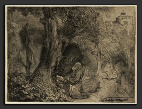 Rembrandt van Rijn, Saint Francis beneath a Tree Praying, Dutch, 1606 - 1669, 1657, drypoint and