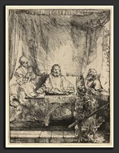 Rembrandt van Rijn, Christ at Emmaus: the Larger Plate, Dutch, 1606 - 1669, 1654, etching, burin