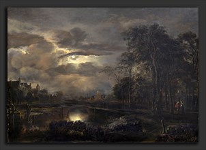 Aert van der Neer (Dutch, 1603-1604 - 1677), Moonlit Landscape with Bridge, probably 1648-1650, oil