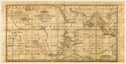 Chart, Map of a voyage along the Eastern Coast of Africa  to St. Helena, to Rio de Janeiro, Bahia,