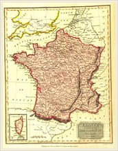 Map of France according to the treaty of Paris in 1814