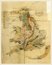 Outlines of the Geology of England and Wales, map, 19th century engraving