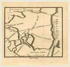 Mill Dam A survey of Boston and its vicinity , 19th century engraving, US, America