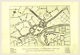 Map of Manchester  and Salford about 1650, UK