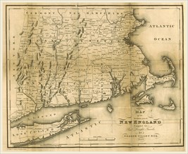 Map of the southern part of New England, 1823, 19th century engraving