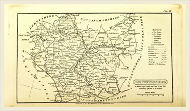 A Topographical Dictionary of the United Kingdom, Leicestershire map, UK, 19th century engraving