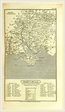 Hampshire, map 1824, A Topographical Dictionary of the United Kingdom, UK, 19th century engraving