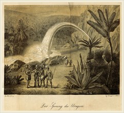 Fountain of Uraquau, South America, 19th century engraving, Fountain of Uruguay