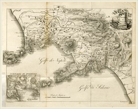 Map of Napels, Golf of Napels, Napoli e Contorni, Editore L. Galanti, Italy, 19th century engraving