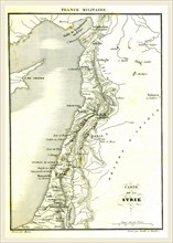 Map of Syria, Syrian Arab Republic, is a country in Western Asia, 19th century engraving