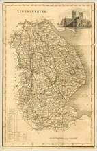 Map Lincolnshire UK, 19th century engraving