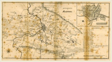 Map of Maidstone and its environs, 19th century engraving, UK