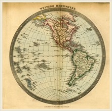 Map Western Hemisphere, 19th century engraving
