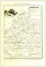 France pittoresque, map Dordogne, 19th century engraving