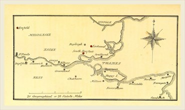 Map Kent UK, 19th century engraving