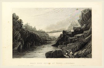 Grass rope bridge at Teree, Gurwall, Views in India,drawn by Prout, Stanfield, Cattermole, Purser,