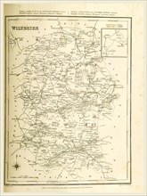 Map wiltshire, UK, 19th century engraving