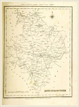 Map Huntingdonshire, 19th century engraving, UK
