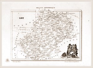 France pittoresque,Lot, map, 19th century engraving
