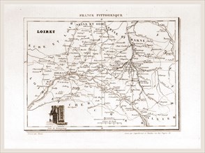 France pittoresque, Loiret, map, 19th century engraving