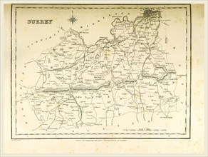 Map Surrey, 19th century engraving