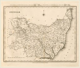 Map Suffolk UK, 19th century engraving