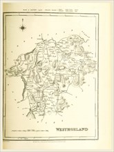 Map Westmoreland UK, 19th century engraving