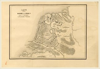 Map Batavie, Frise, The Netherlands, 19th century engraving