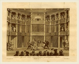 Old English closed Theatre, 19th century engraving