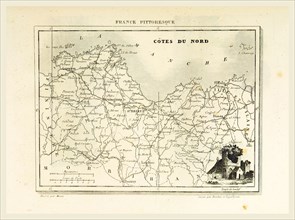 Map Cotes Du Nord, France pittoresque, 19th century engraving