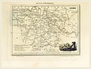 Eure, France pittoresque, map, 19th century engraving
