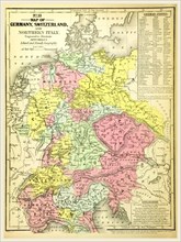 Map of Germany and Switzerland, 19th century engraving, Mitchell's Atlas