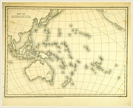Mitchell's Atlas of outline maps, map of Oceanica, 19th century engraving, Oceania