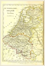 Map of The Netherlands, Belgium, Luxemburg, 19th century engraving