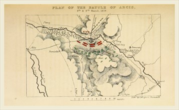 Map of the battle of Arcis, 1814, History of the Campaign in France in the year 1814, 19th century