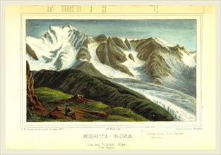 Monte Rosa, Swiss Alps,  South Wallis and Graubunden, 19th century engraving