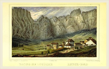 Bains de Loueche, Leuck Bad,Swiss Alps, South Wallis and Graubunden, 19th century engraving