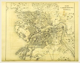 Map, 1840, St. Petersburg, Russia, 19th century engraving