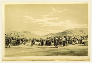 Attack in the desert, Euphrates Expedition during the years 1835-1837, 19th century engraving