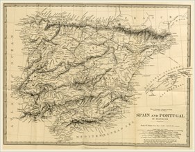 Map Spain and Portugal, The Wars of Succession of Portugal and Spain from 1826 to 1840, 19th