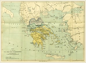 Map, the War of Greek Independence, 1821 to 1833, 19th century engraving