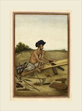 Castes and tribes of India, Khati or Tarkhan, carpenter caste of the Panjab, Man sawing a plank.