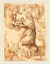 Elisabetta Sirani (Italian, 1638-1665), Saint Francis Adoring the Christ Child, pen and brown ink,