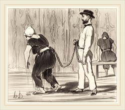 Honoré Daumier (French, 1808-1879), Madame Rabourdeau a sa premiÃ¨re leÃ§on, 1847, lithograph
