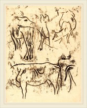 Paul Gauguin, Animal Studies, French, 1848-1903, 1901-1902, traced monotype in black on thin laid