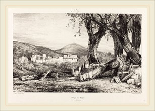 EugÃ¨ne Isabey (French, 1803-1886), Gorge de Royat, Auvergne, lithograph on chine collé