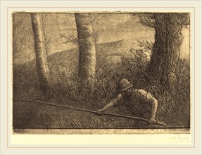 Alphonse Legros, Fisherman with a Hoop-net (La peche a la truble), French, 1837-1911, etching and
