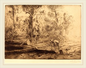 Alphonse Legros, Squaring Logs (Homme que fend des buches), French, 1837-1911, etching and drypoint