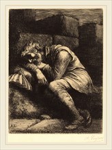 Alphonse Legros, Sleeping Beggar (Mendiant endormi), French, 1837-1911, etching and drypoint